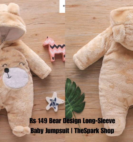 rs 149 bear design long-sleeve baby jumpsuit thespark shop