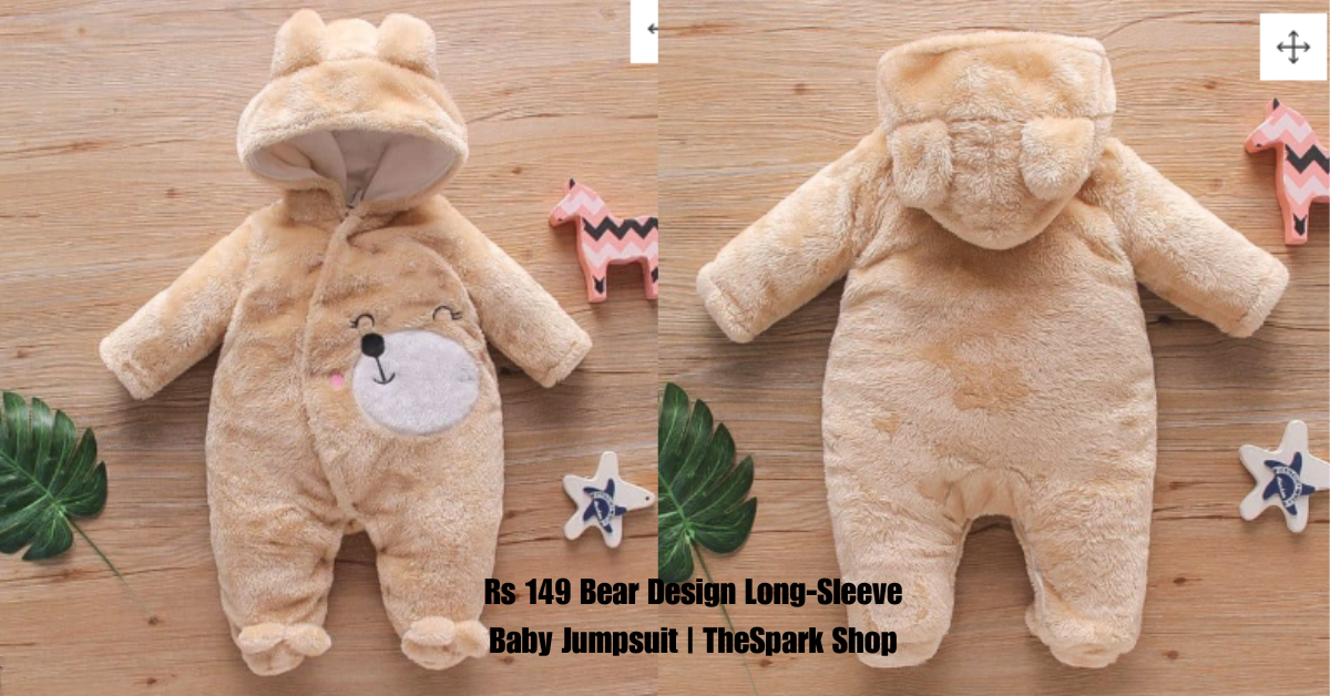 rs 149 bear design long-sleeve baby jumpsuit thespark shop
