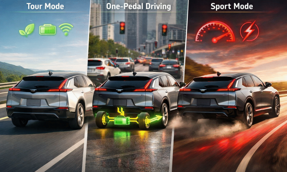 do the driving modes in cadillac lyriq offer different ranges or battery usages?