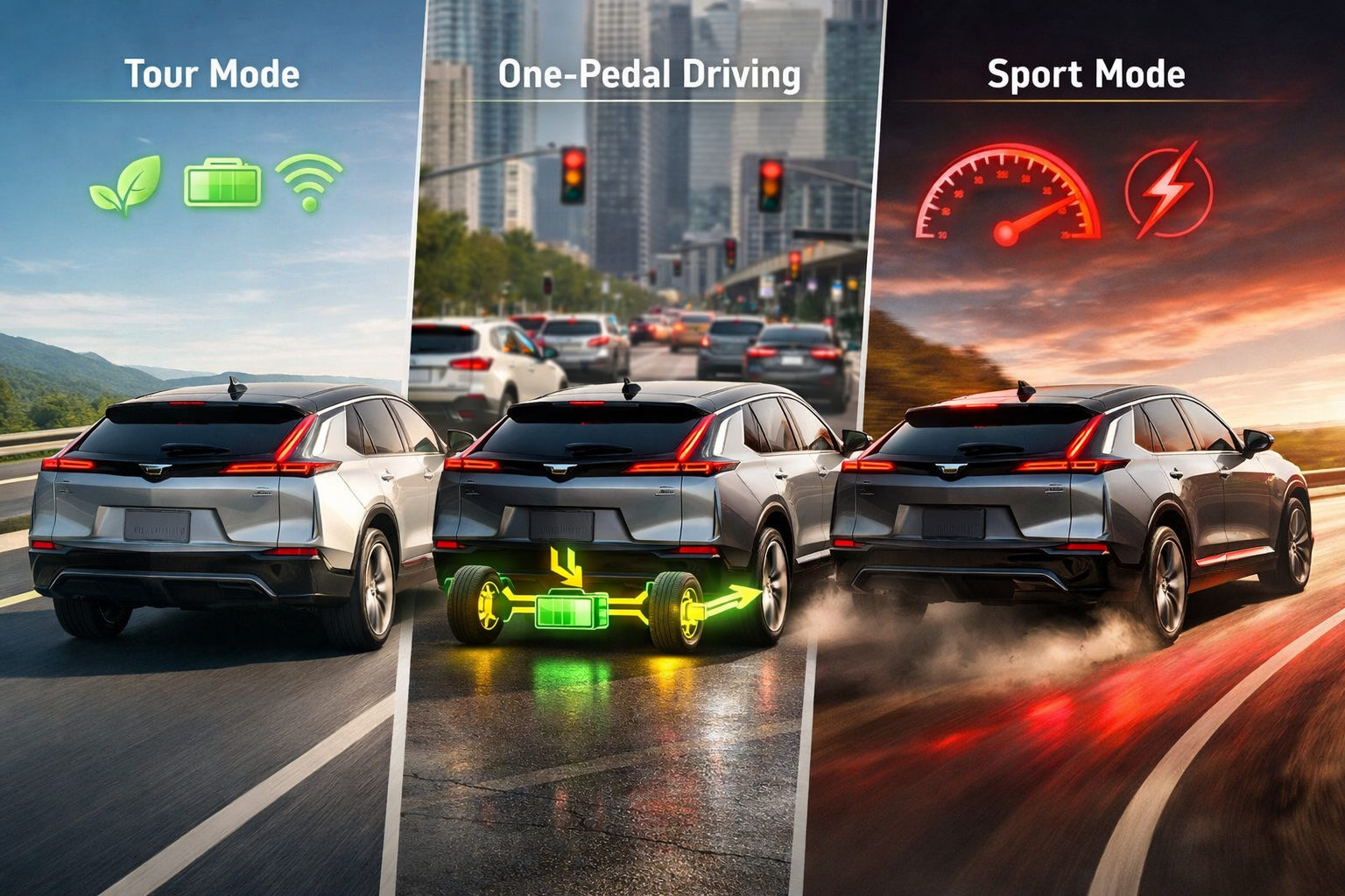 do the driving modes in cadillac lyriq offer different ranges or battery usages?